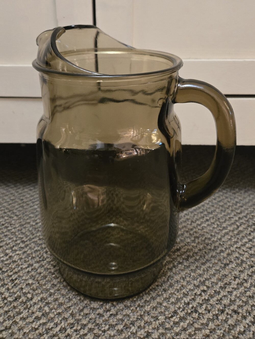 Vintage Anchor Hocking Smoked Glass Pitcher With Sculpted Rim